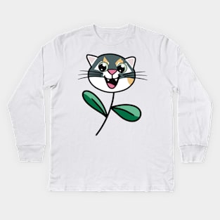 Flower Kitties Tri Color Kids Long Sleeve T-Shirt